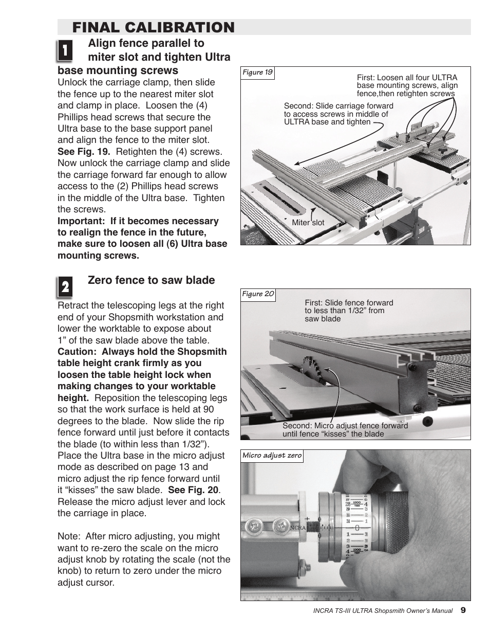 Final calibration | Shopsmith TS-III ULTRA User Manual | Page 9 / 16