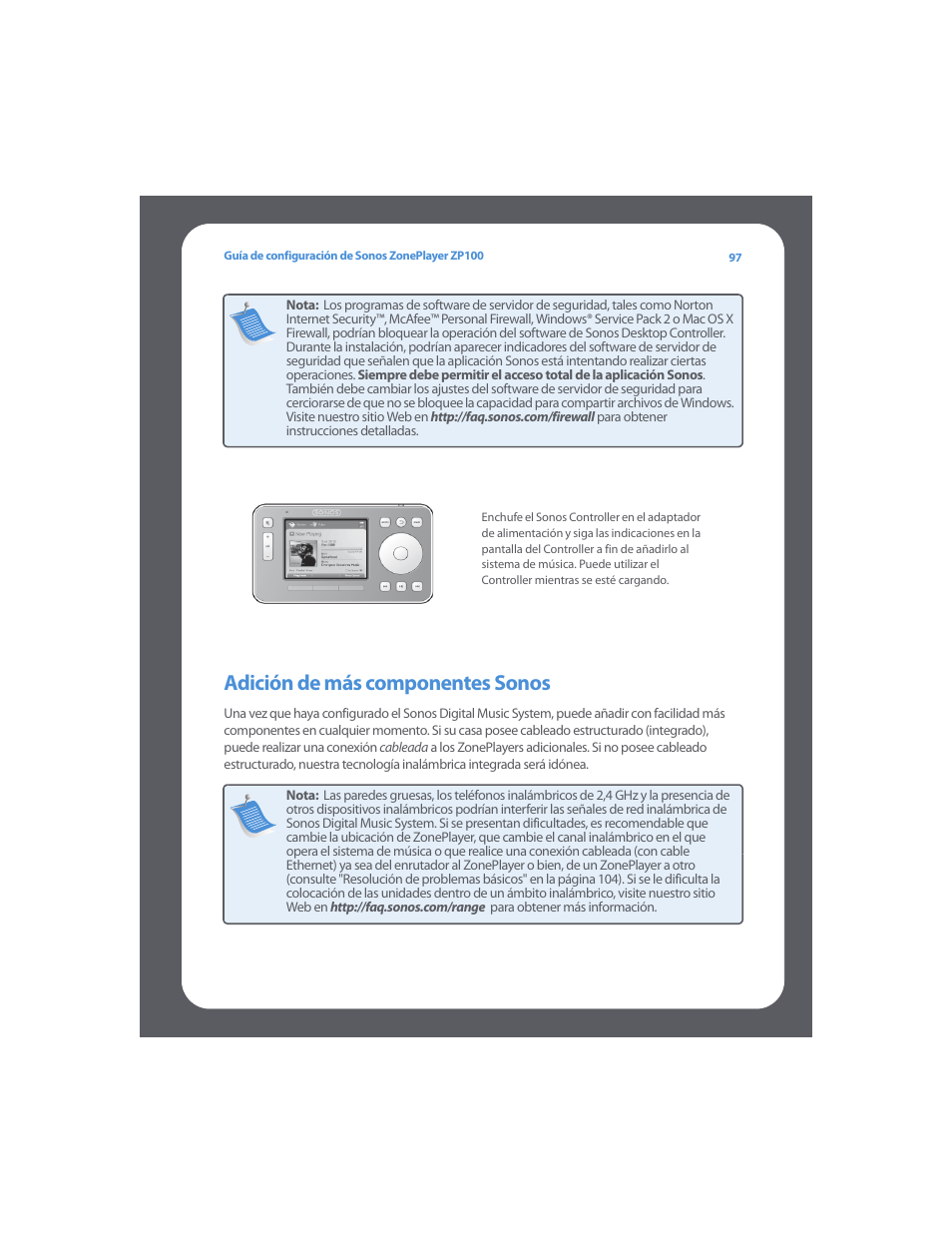 Adición de más componentes sonos | Sonos ZonePlayer ZP100 User Manual | Page 101 / 132