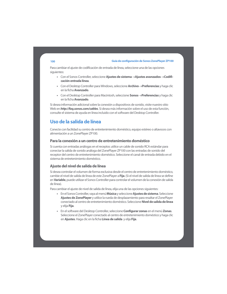 Uso de la salida de línea | Sonos ZonePlayer ZP100 User Manual | Page 104 / 132