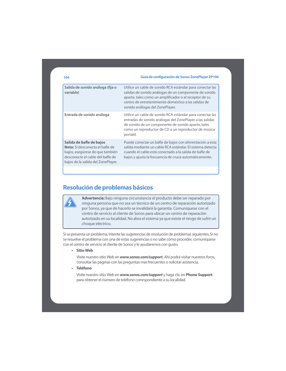 Resolución de problemas básicos | Sonos ZonePlayer ZP100 User Manual | Page 108 / 132