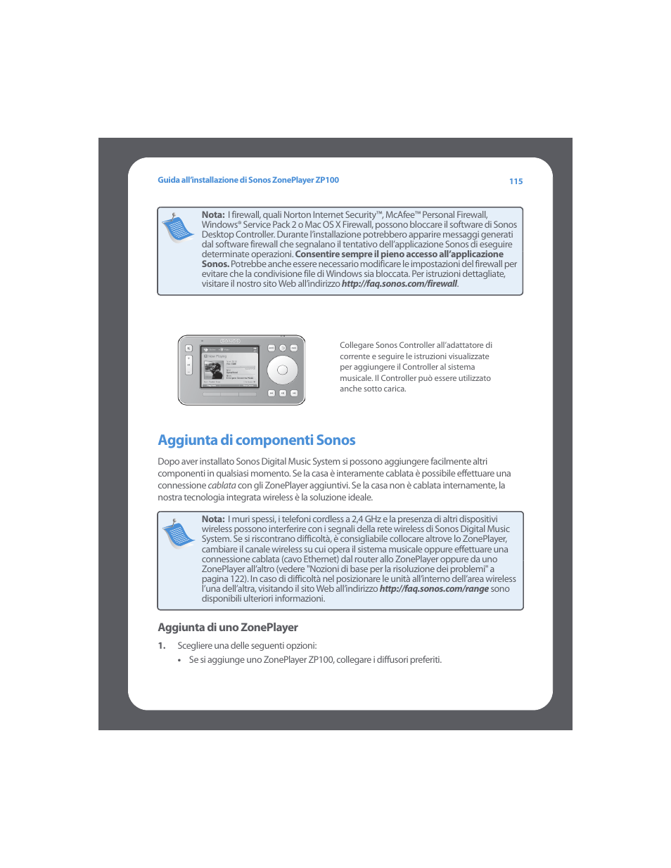 Aggiunta di componenti sonos | Sonos ZonePlayer ZP100 User Manual | Page 119 / 132