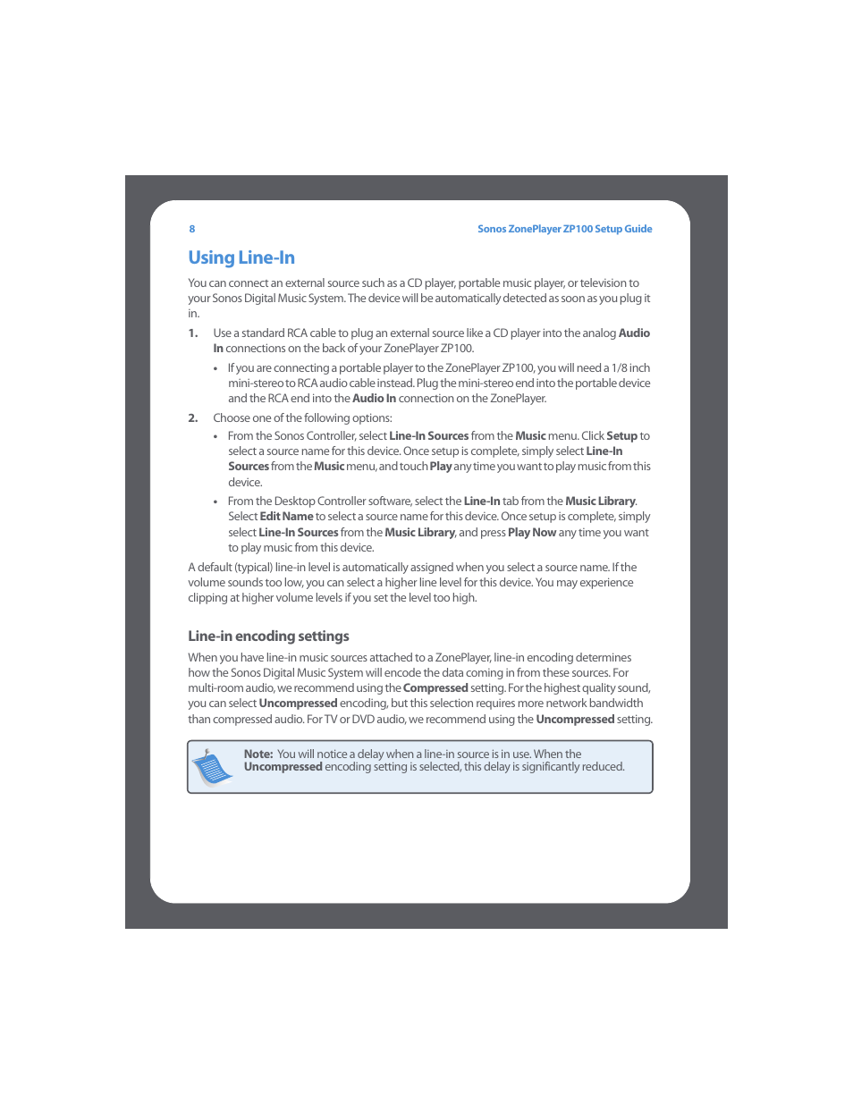 Using line-in | Sonos ZonePlayer ZP100 User Manual | Page 12 / 132