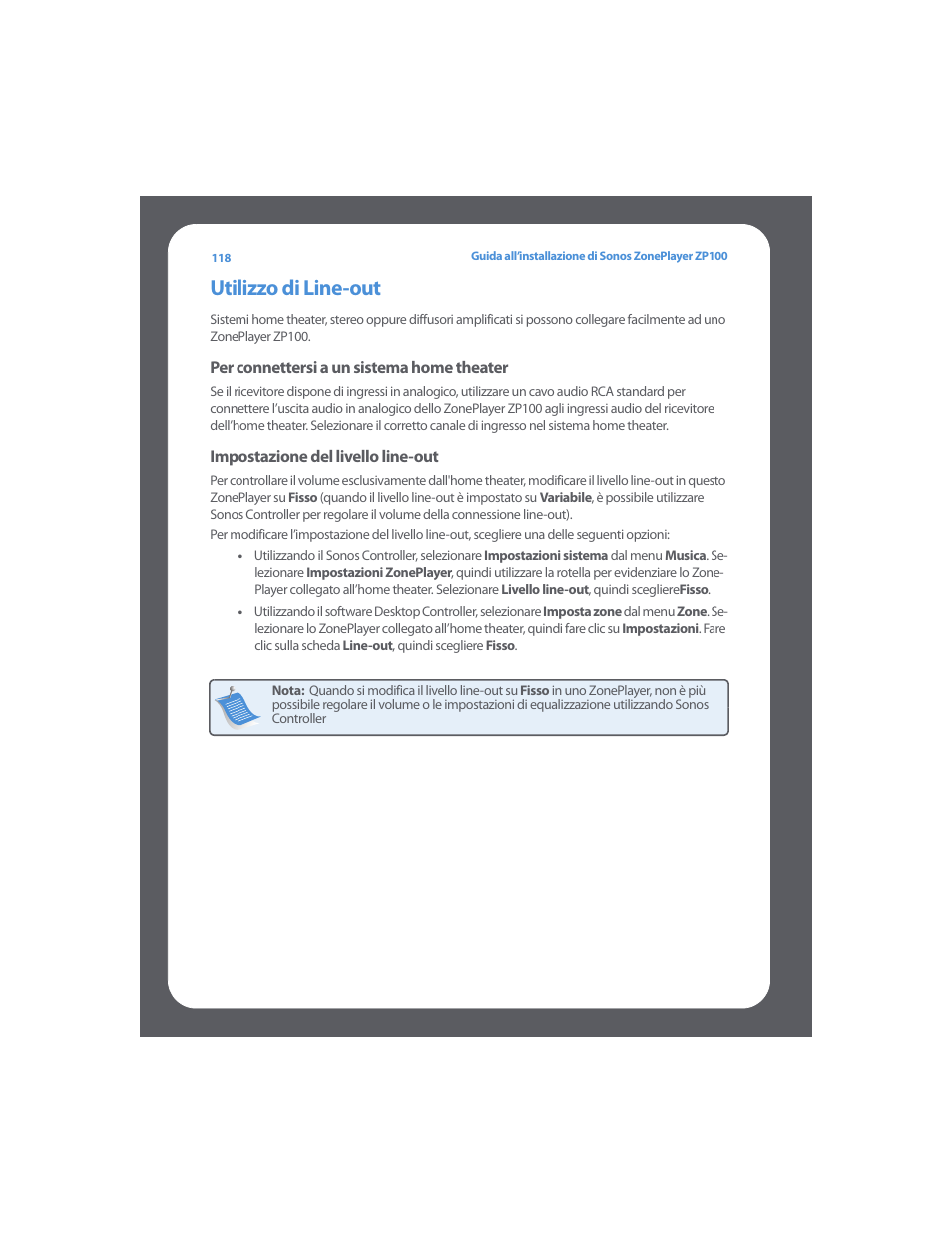 Utilizzo di line-out | Sonos ZonePlayer ZP100 User Manual | Page 122 / 132