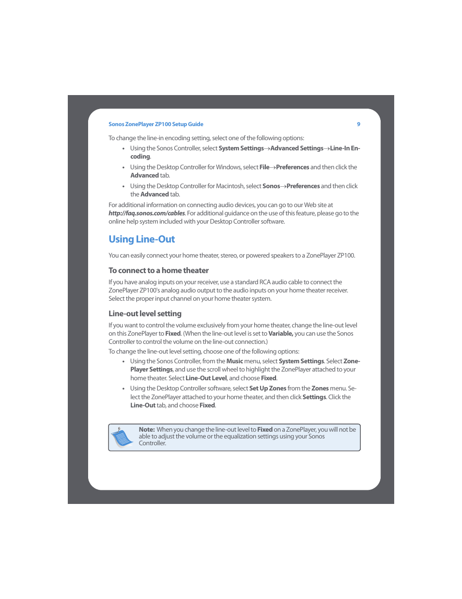 Using line-out | Sonos ZonePlayer ZP100 User Manual | Page 13 / 132