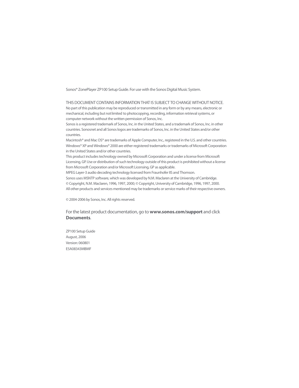 Sonos ZonePlayer ZP100 User Manual | Page 2 / 132