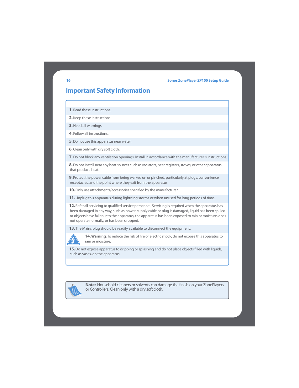 Important safety information | Sonos ZonePlayer ZP100 User Manual | Page 20 / 132