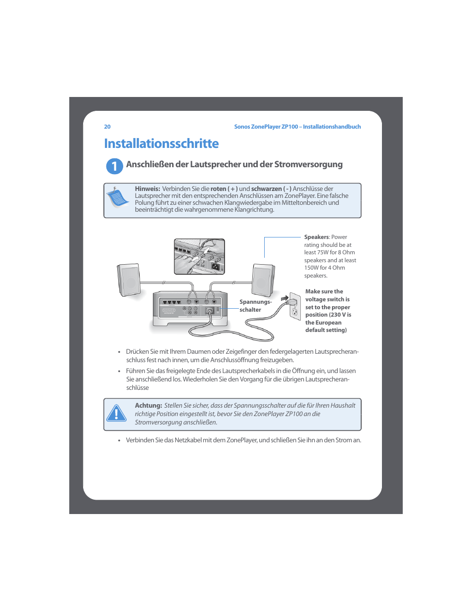 Installationsschritte | Sonos ZonePlayer ZP100 User Manual | Page 24 / 132