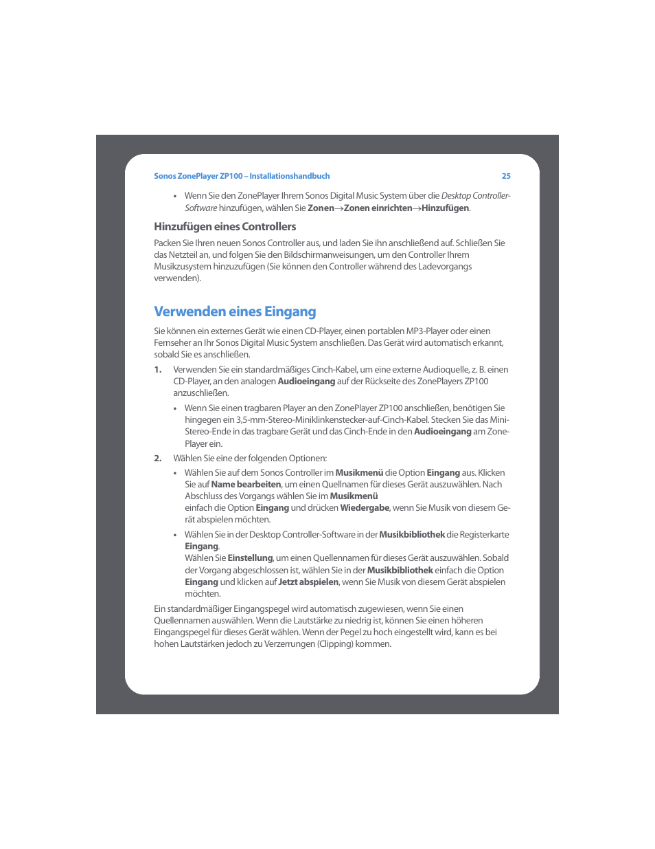 Verwenden eines eingang | Sonos ZonePlayer ZP100 User Manual | Page 29 / 132