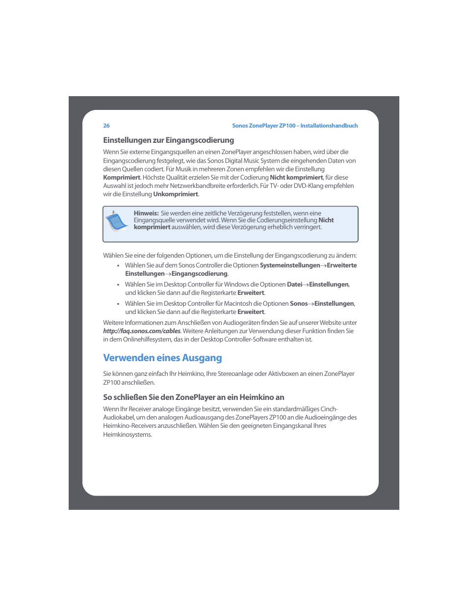 Verwenden eines ausgang | Sonos ZonePlayer ZP100 User Manual | Page 30 / 132