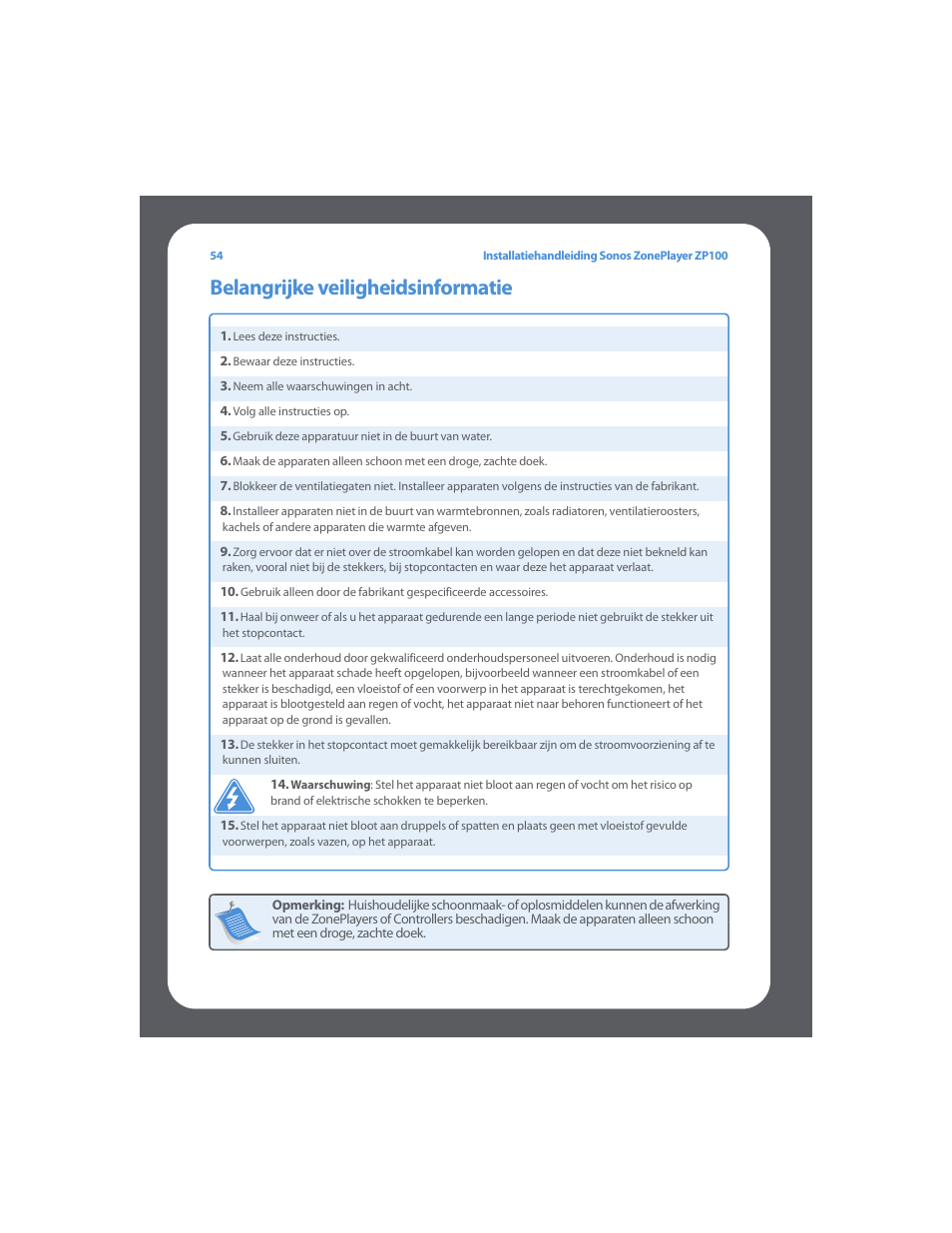 Belangrijke veiligheidsinformatie | Sonos ZonePlayer ZP100 User Manual | Page 58 / 132