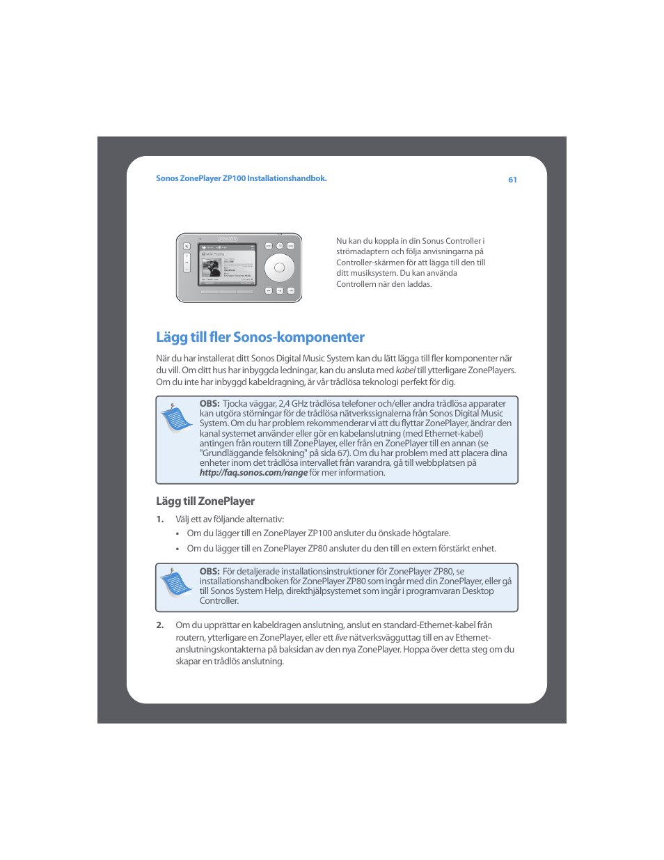Lägg till fler sonos-komponenter | Sonos ZonePlayer ZP100 User Manual | Page 65 / 132