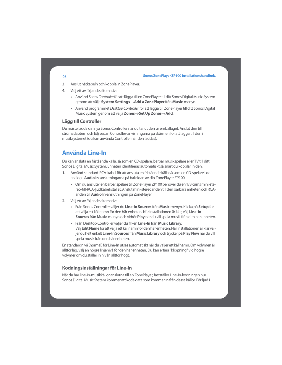 Använda line-in | Sonos ZonePlayer ZP100 User Manual | Page 66 / 132