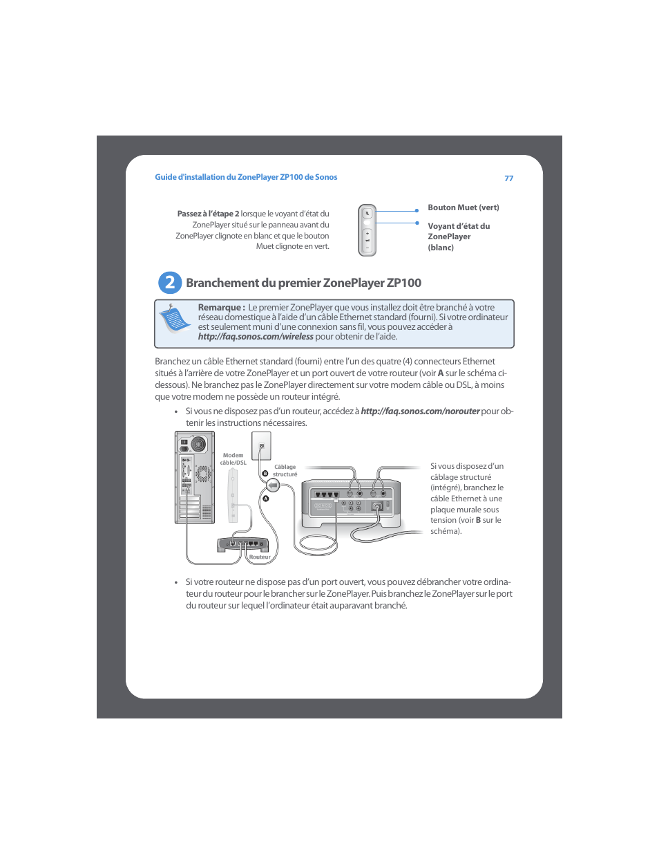 Branchement du premier zoneplayer zp100 | Sonos ZonePlayer ZP100 User Manual | Page 81 / 132