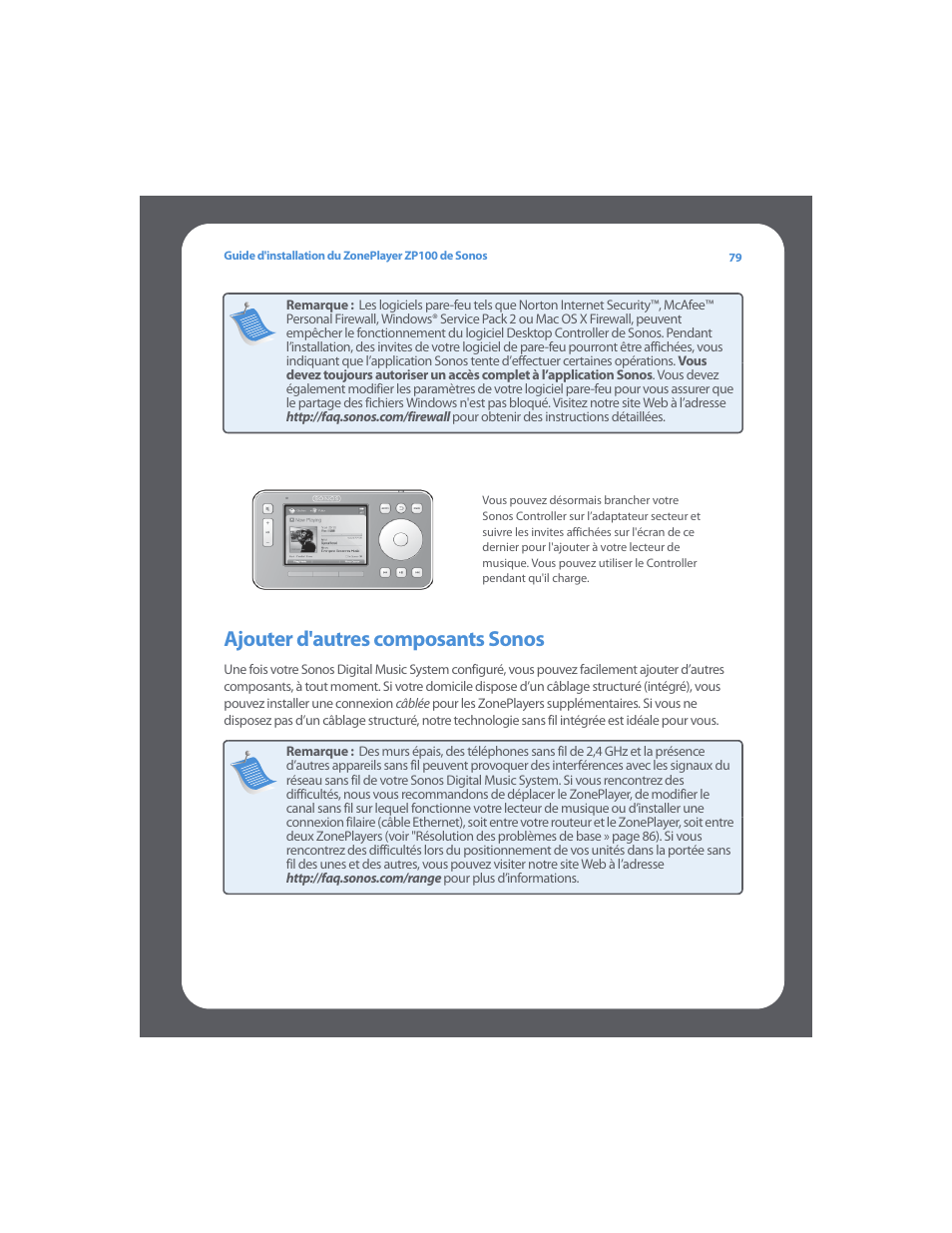 Ajouter d'autres composants sonos | Sonos ZonePlayer ZP100 User Manual | Page 83 / 132