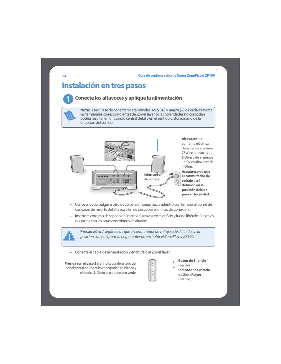 Instalación en tres pasos | Sonos ZonePlayer ZP100 User Manual | Page 98 / 132