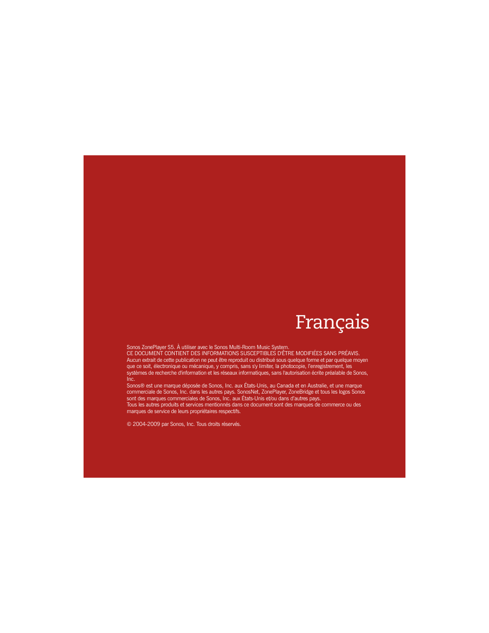 Français | Sonos ZonePlayer S5 User Manual | Page 106 / 180