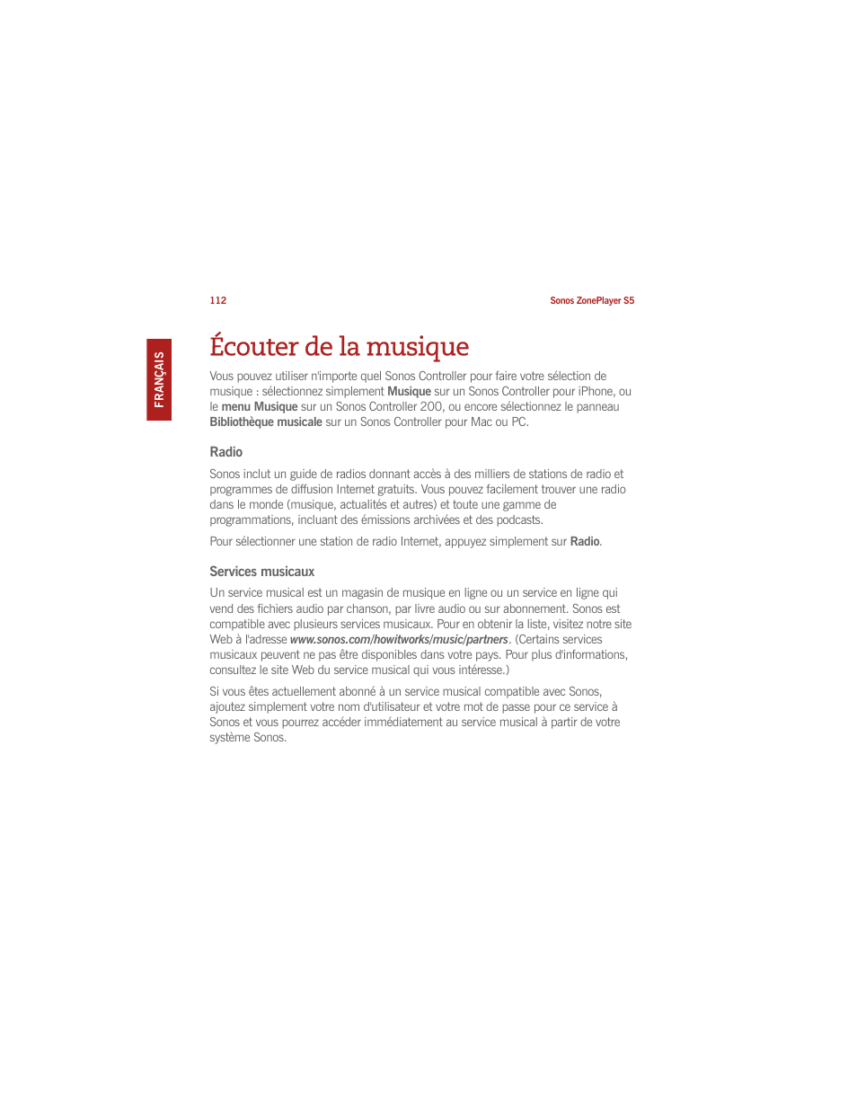 Écouter de la musique | Sonos ZonePlayer S5 User Manual | Page 119 / 180