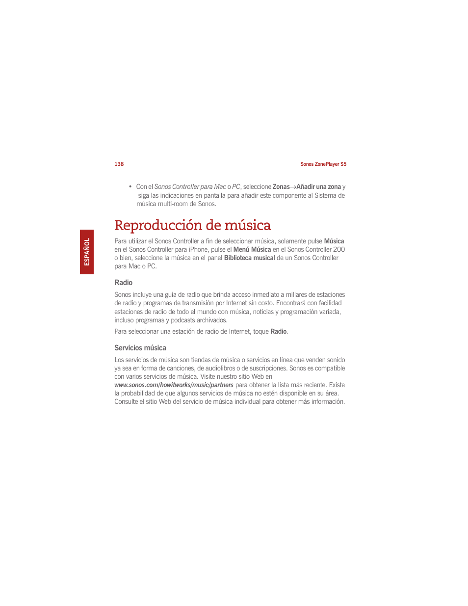 Reproducción de música | Sonos ZonePlayer S5 User Manual | Page 144 / 180