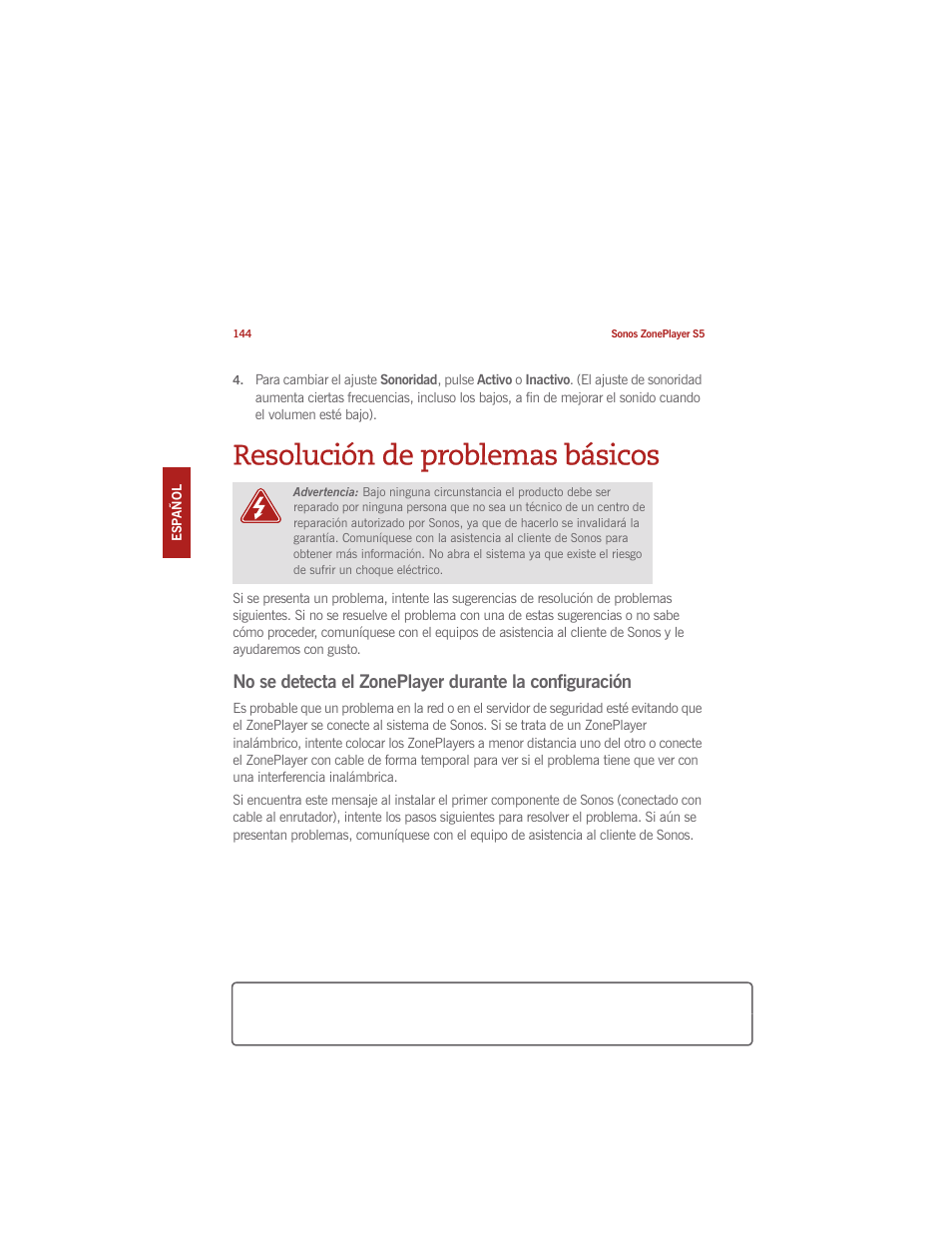 Resolución de problemas básicos | Sonos ZonePlayer S5 User Manual | Page 150 / 180