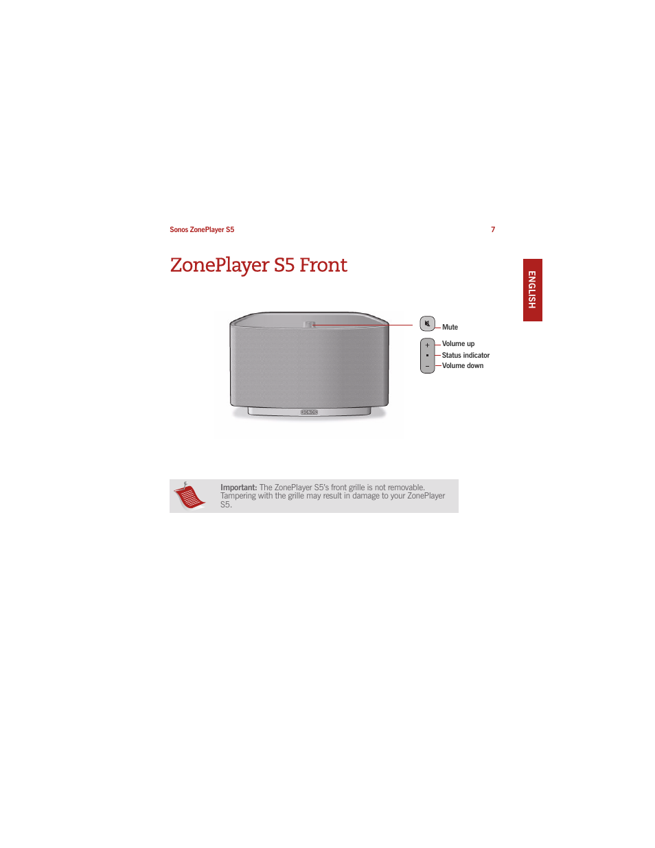 Zoneplayer s5 front | Sonos ZonePlayer S5 User Manual | Page 17 / 180