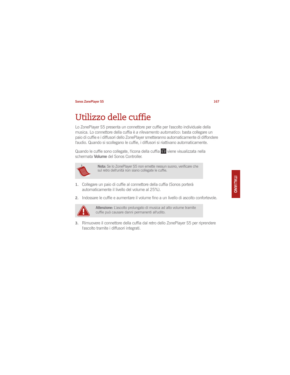 Utilizzo delle cuffie | Sonos ZonePlayer S5 User Manual | Page 172 / 180