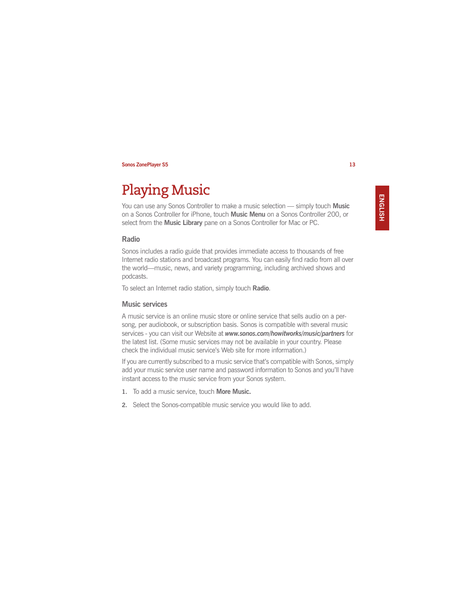 Playing music | Sonos ZonePlayer S5 User Manual | Page 23 / 180