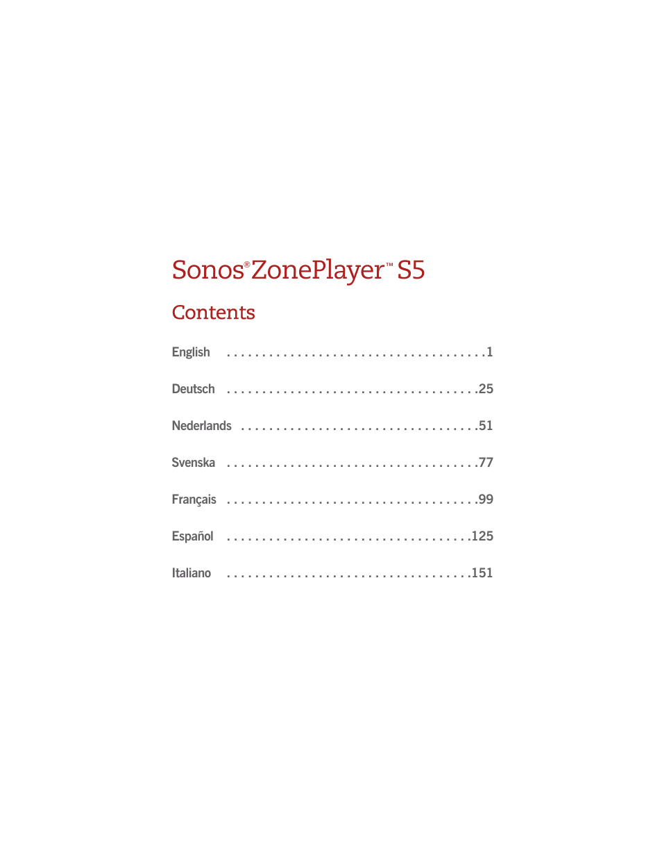 Sonos ZonePlayer S5 User Manual | Page 3 / 180