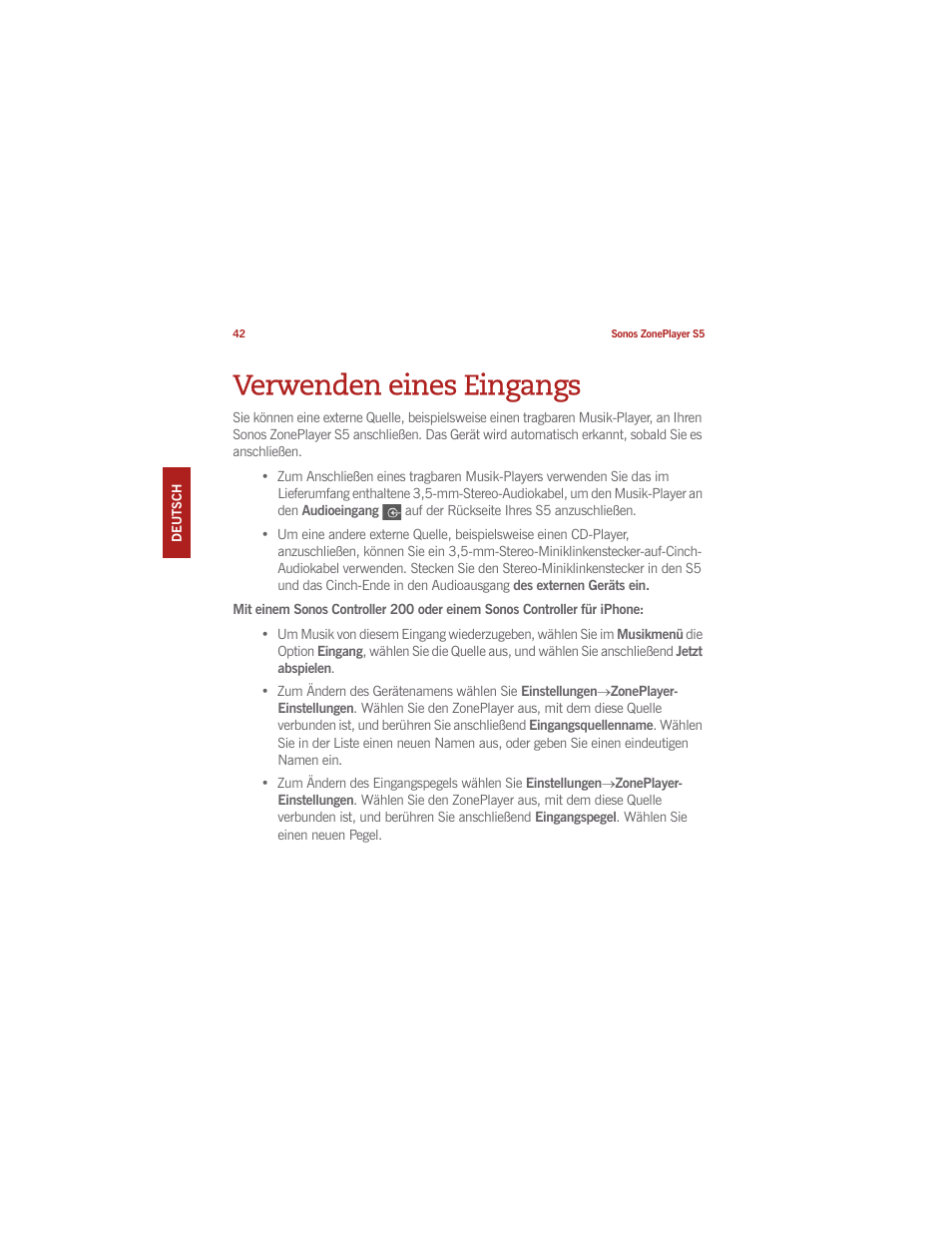 Verwenden eines eingangs | Sonos ZonePlayer S5 User Manual | Page 51 / 180