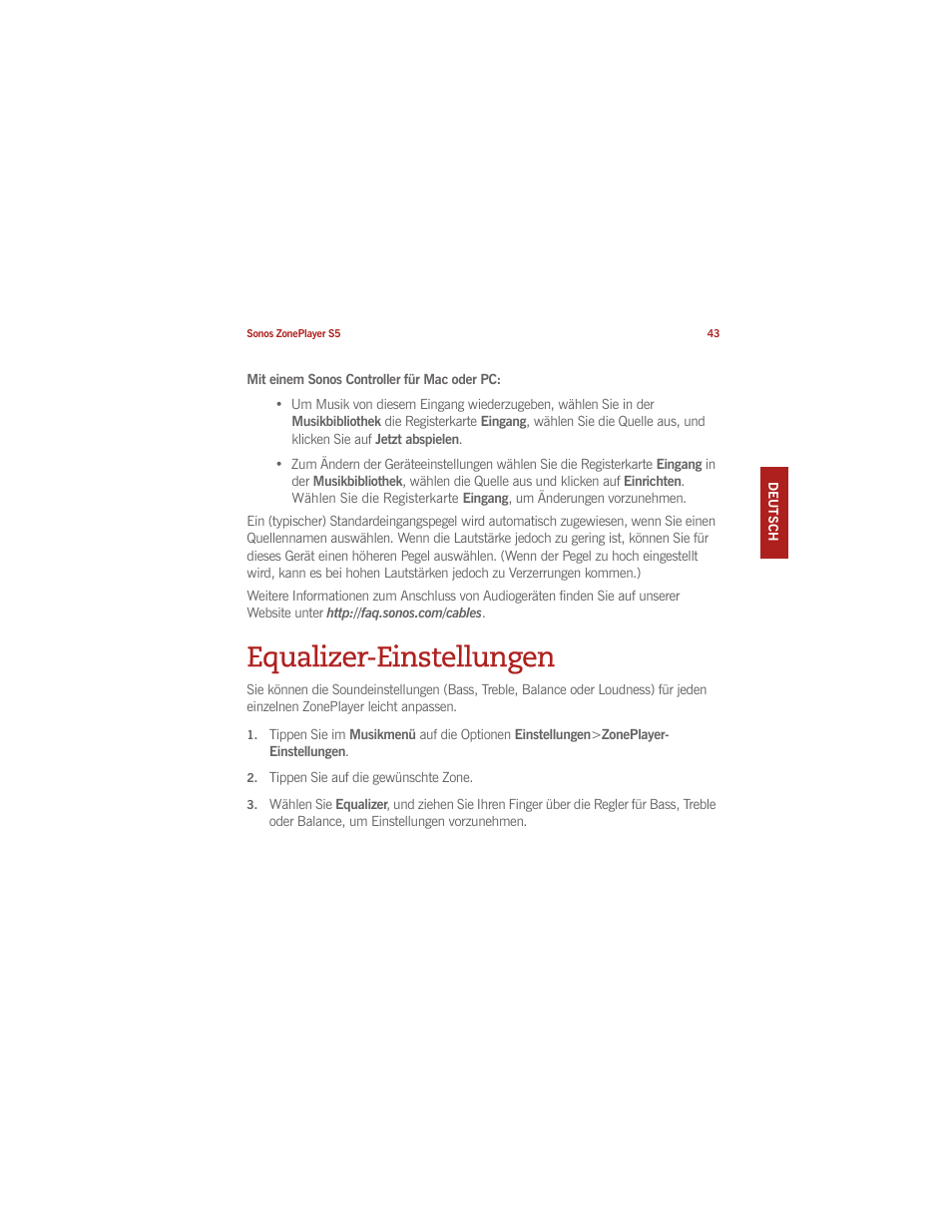 Equalizer-einstellungen | Sonos ZonePlayer S5 User Manual | Page 52 / 180