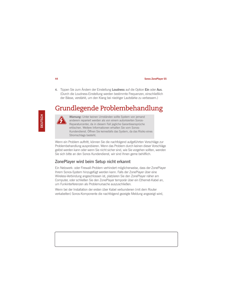 Grundlegende problembehandlung, Zoneplayer wird beim setup nicht erkannt | Sonos ZonePlayer S5 User Manual | Page 53 / 180