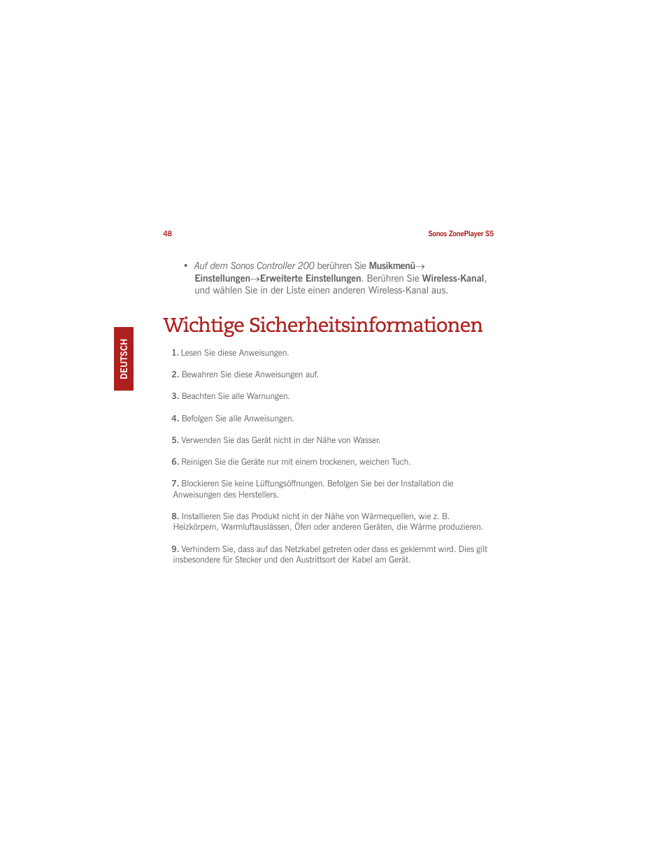 Wichtige sicherheitsinformationen | Sonos ZonePlayer S5 User Manual | Page 57 / 180