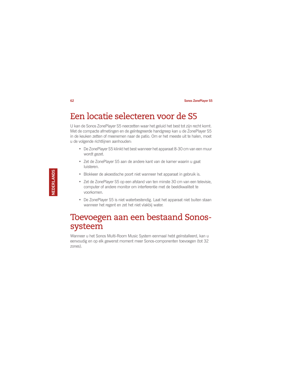 Een locatie selecteren voor de s5, Toevoegen aan een bestaand sonos- systeem | Sonos ZonePlayer S5 User Manual | Page 70 / 180