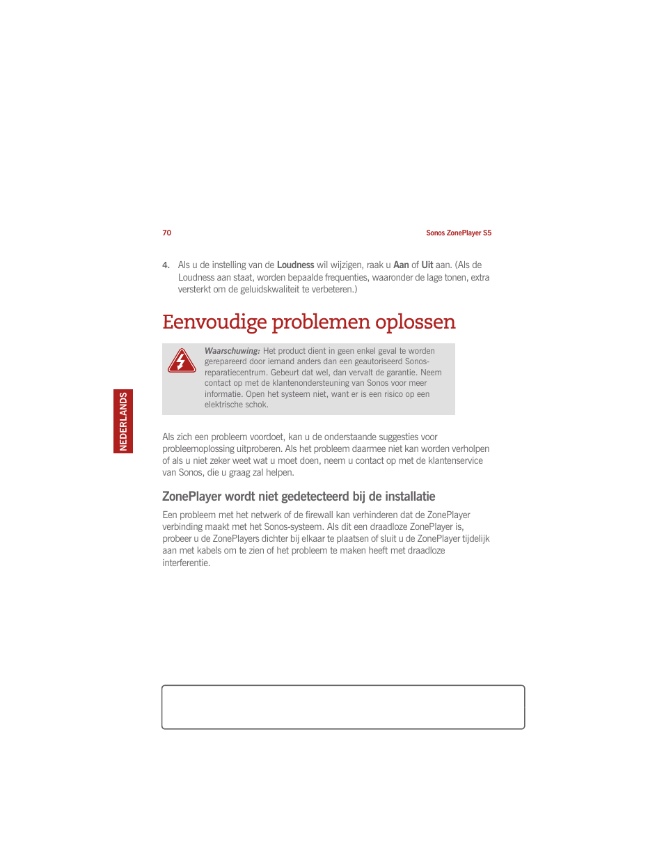 Eenvoudige problemen oplossen | Sonos ZonePlayer S5 User Manual | Page 78 / 180