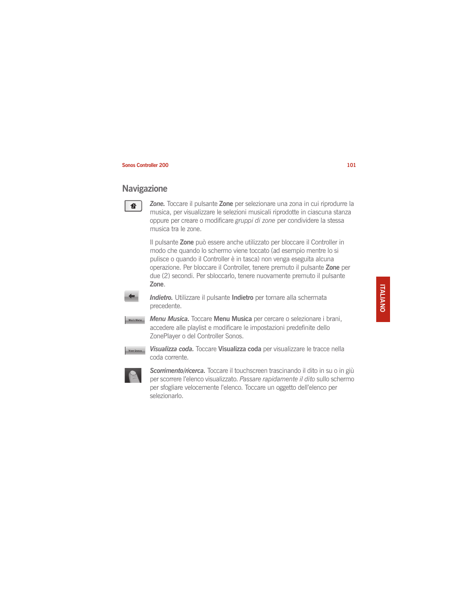 Navigazione | Sonos CONTROLLER 200 User Manual | Page 111 / 122