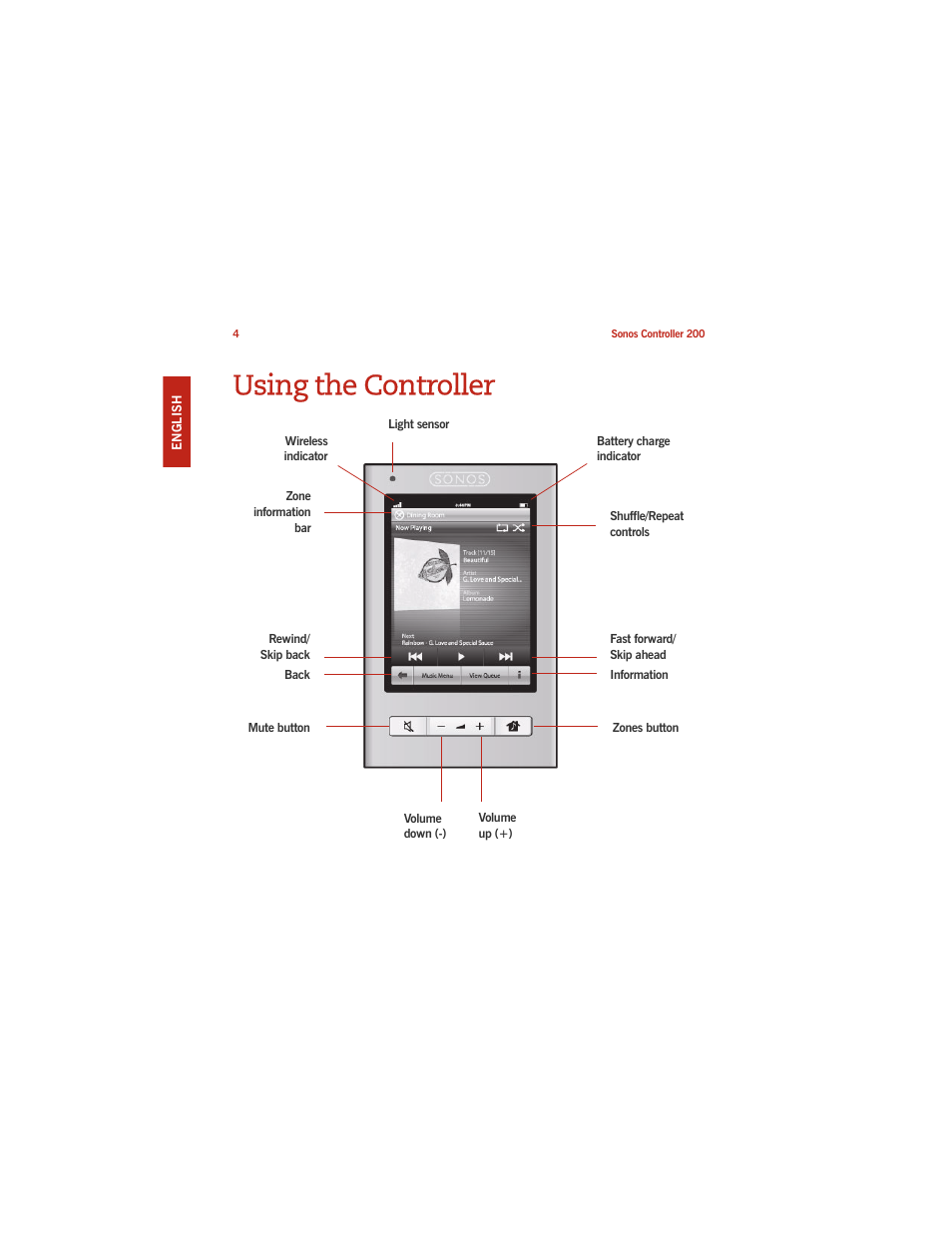 Using the controller | Sonos CONTROLLER 200 User Manual | Page 14 / 122