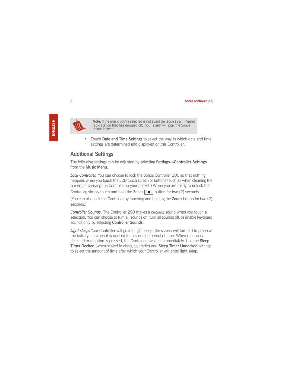 Additional settings | Sonos CONTROLLER 200 User Manual | Page 18 / 122