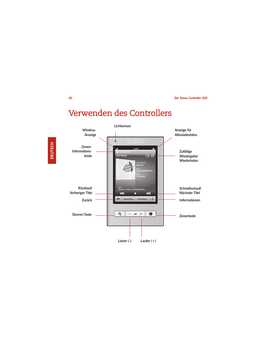 Verwenden des controllers | Sonos CONTROLLER 200 User Manual | Page 30 / 122