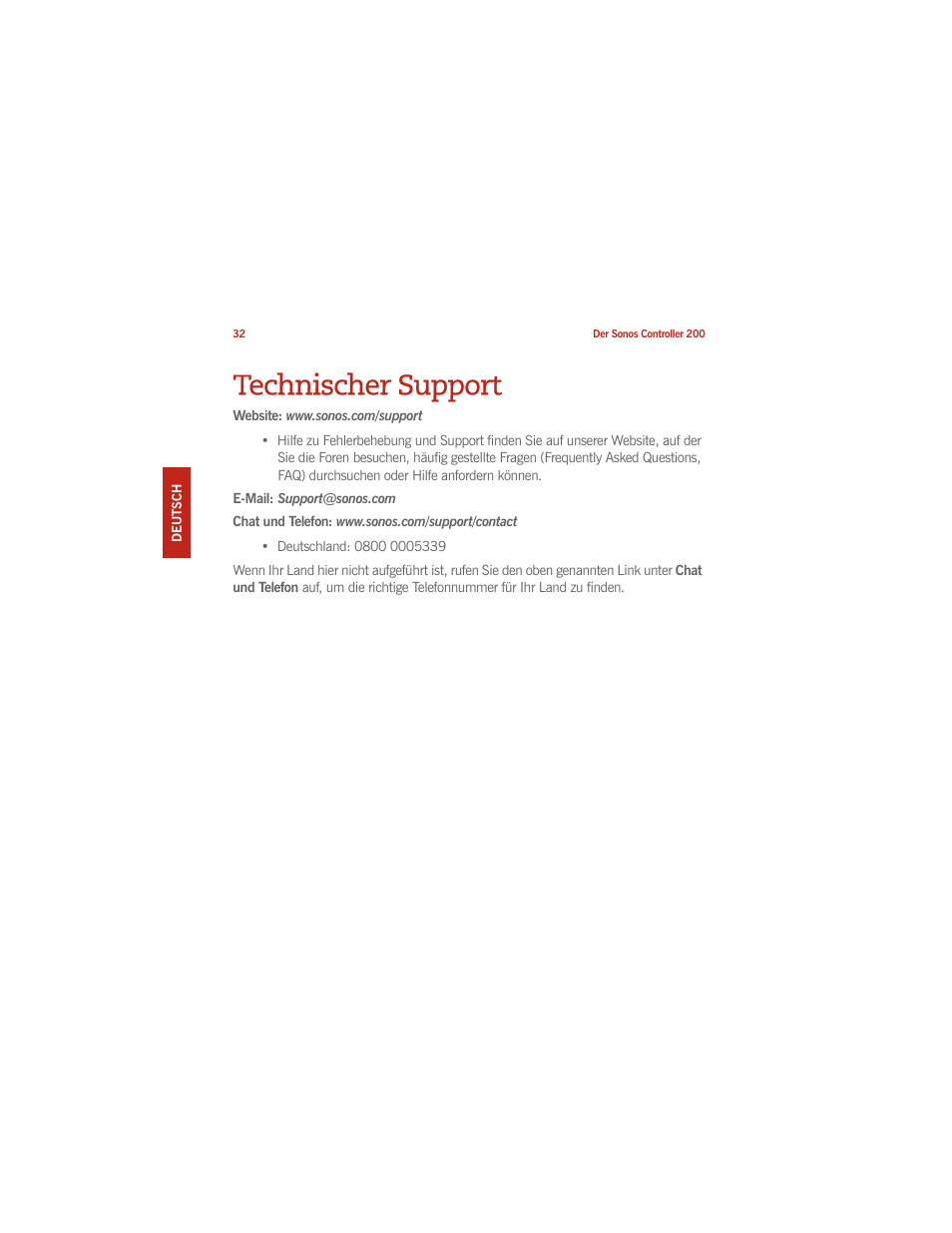 Technischer support | Sonos CONTROLLER 200 User Manual | Page 42 / 122