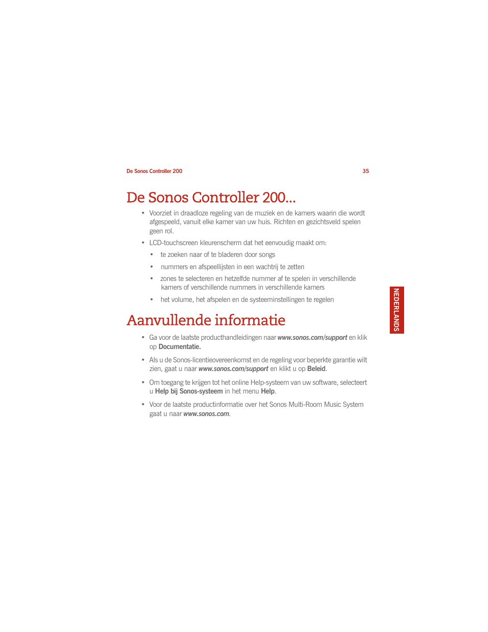 De sonos controller 200, Aanvullende informatie | Sonos CONTROLLER 200 User Manual | Page 45 / 122