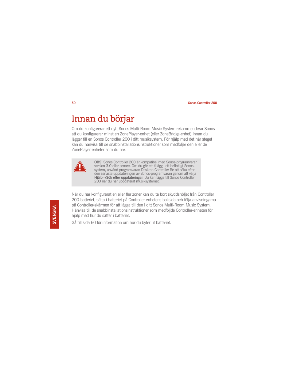Innan du börjar | Sonos CONTROLLER 200 User Manual | Page 60 / 122