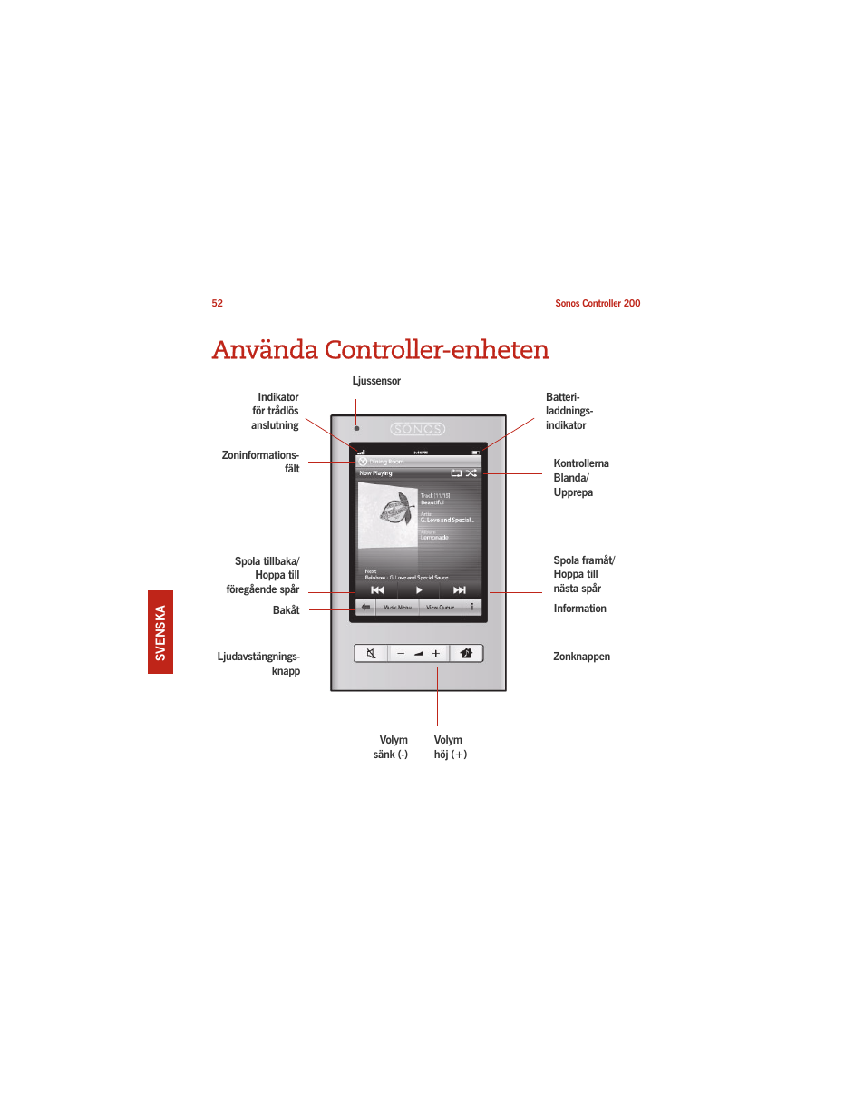 Använda controller-enheten | Sonos CONTROLLER 200 User Manual | Page 62 / 122