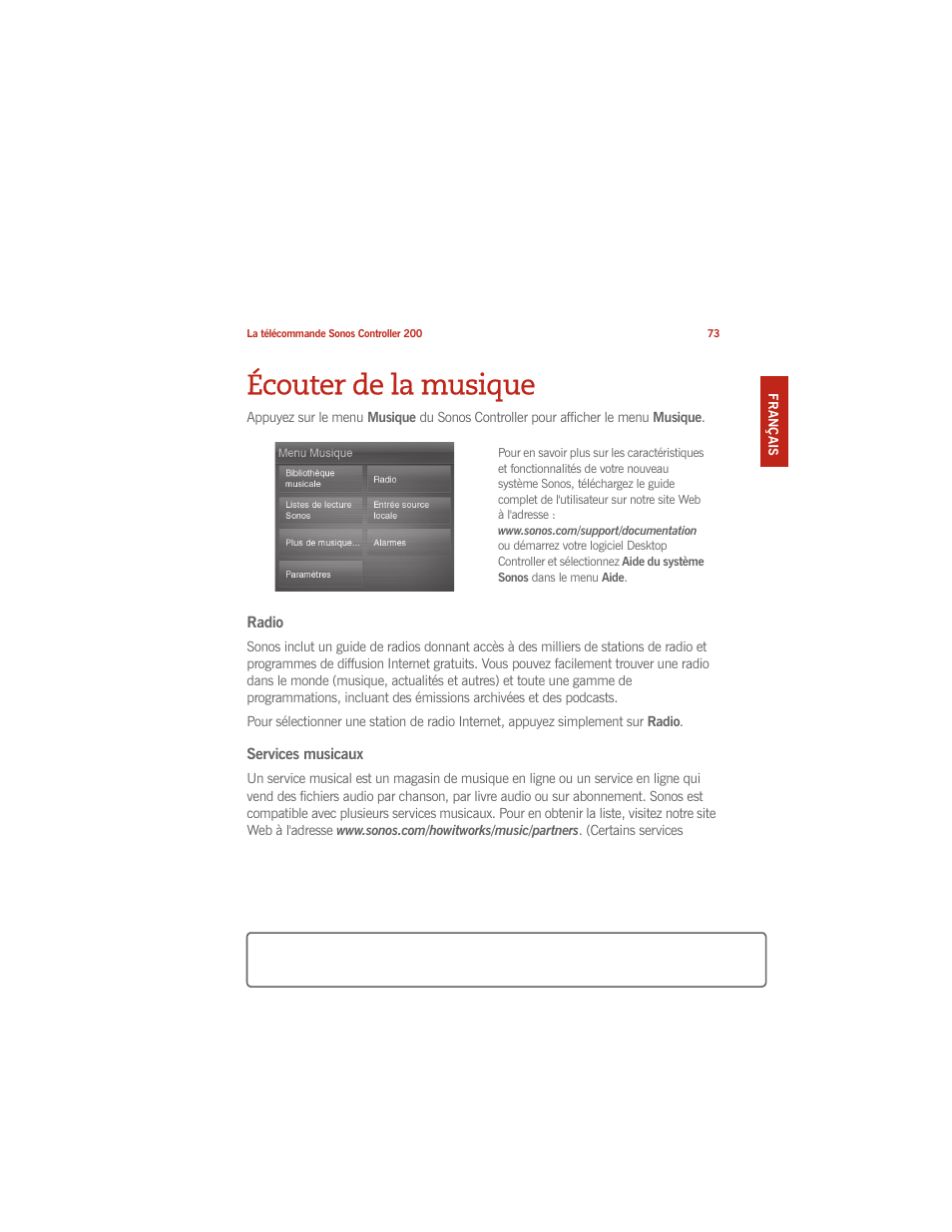 Écouter de la musique | Sonos CONTROLLER 200 User Manual | Page 83 / 122