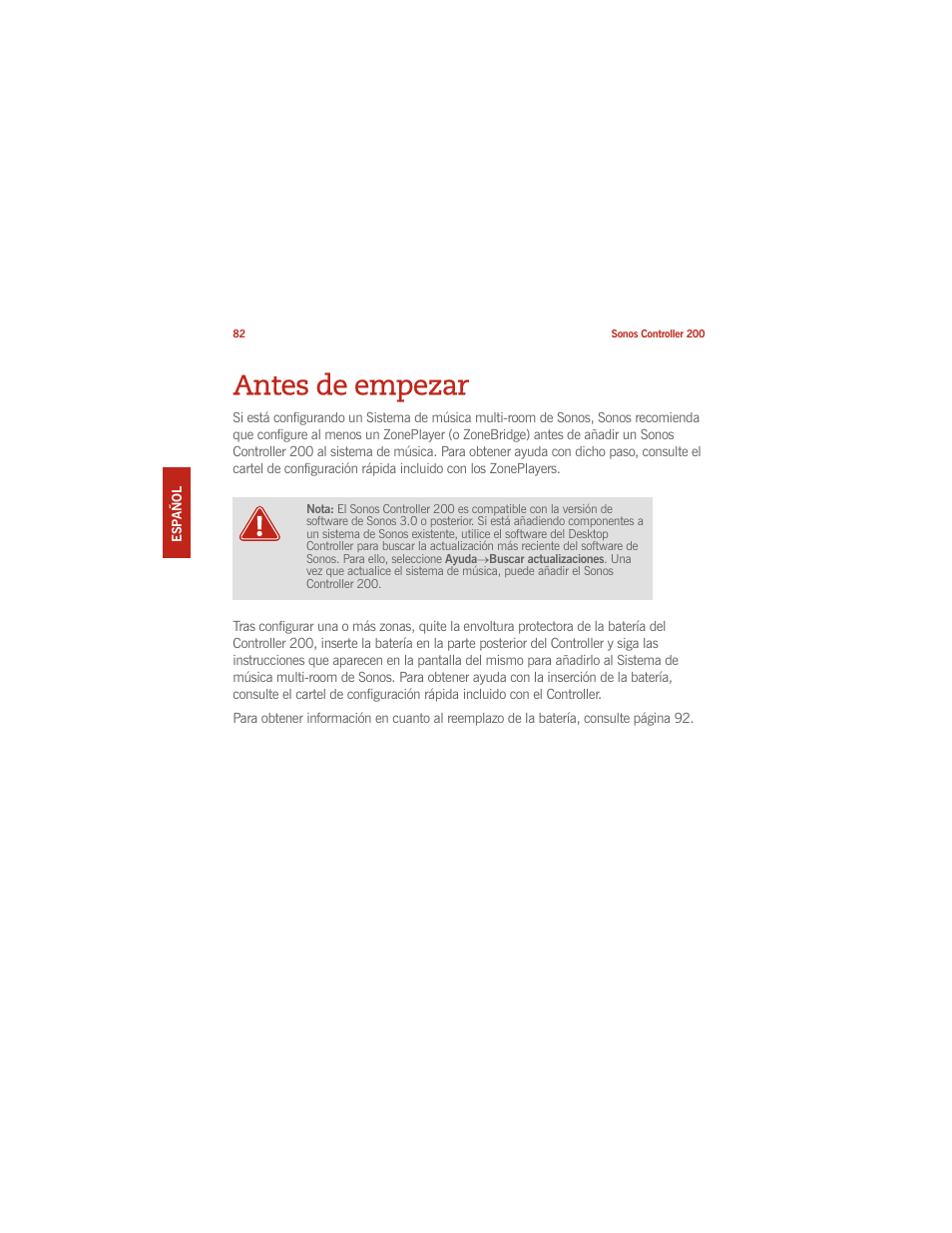 Antes de empezar | Sonos CONTROLLER 200 User Manual | Page 92 / 122