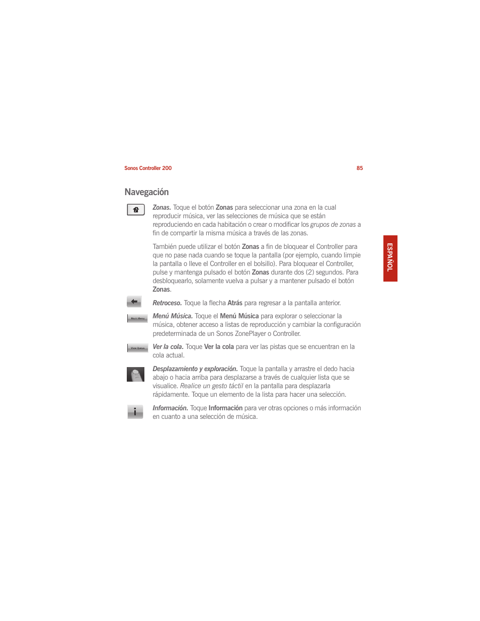 Navegación | Sonos CONTROLLER 200 User Manual | Page 95 / 122