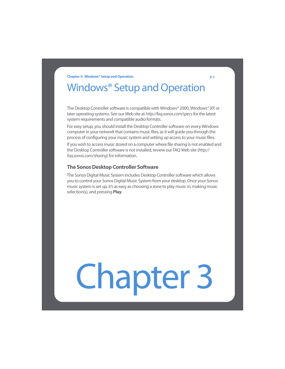 Windows® setup and operation, Chapter 3 windows® setup and operation, Chapter 3 | Sonos Digital Music System User Manual | Page 23 / 114