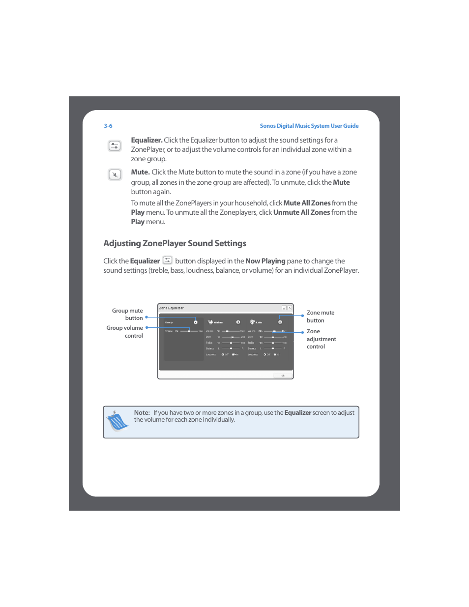 Adjusting zoneplayer sound settings, Adjusting zoneplayer sound settings -6 | Sonos Digital Music System User Manual | Page 28 / 114