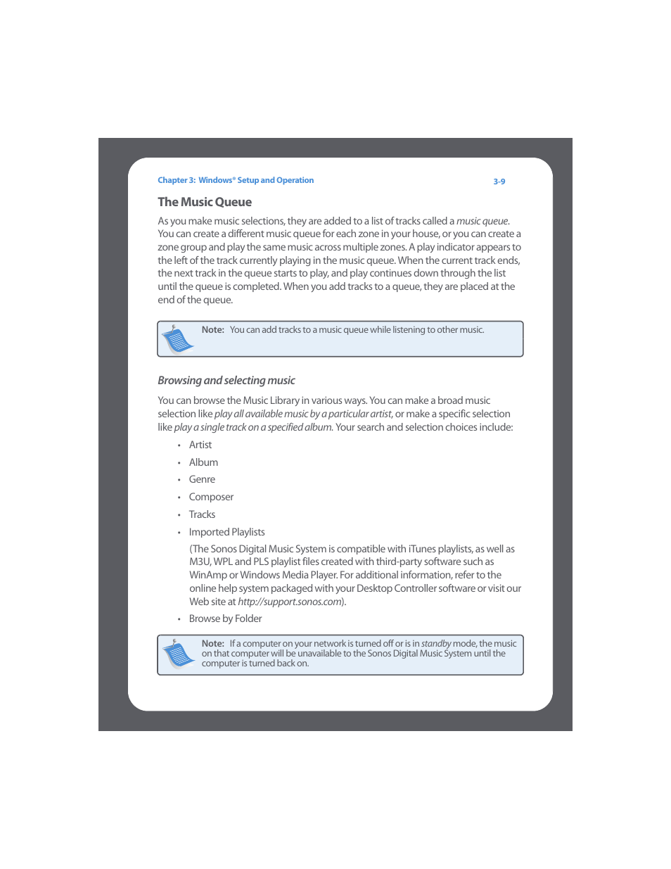 The music queue, Browsing and selecting music, The music queue -9 | Sonos Digital Music System User Manual | Page 31 / 114