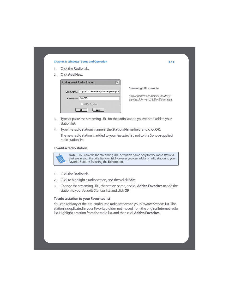 To edit a radio station, To add a station to your favorites list | Sonos Digital Music System User Manual | Page 35 / 114