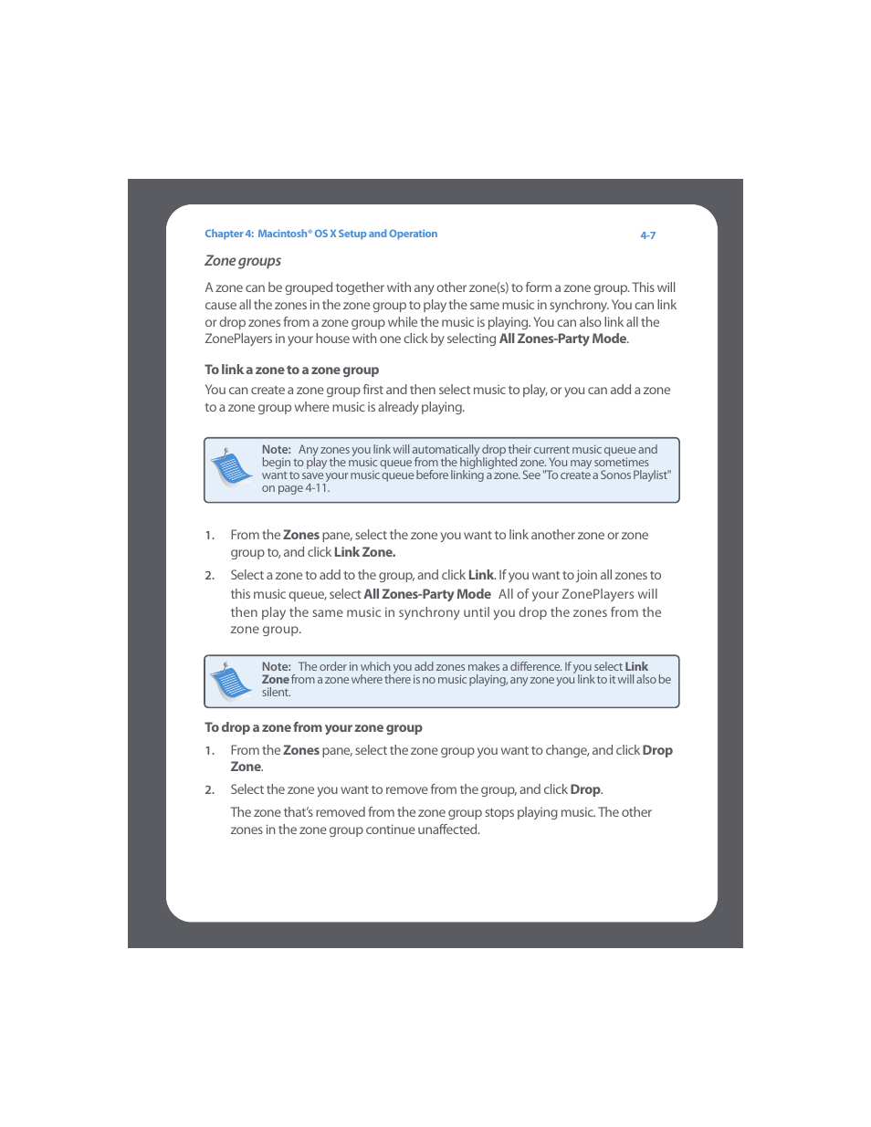 Zone groups, To link a zone to a zone group, To drop a zone from your zone group | Sonos Digital Music System User Manual | Page 51 / 114