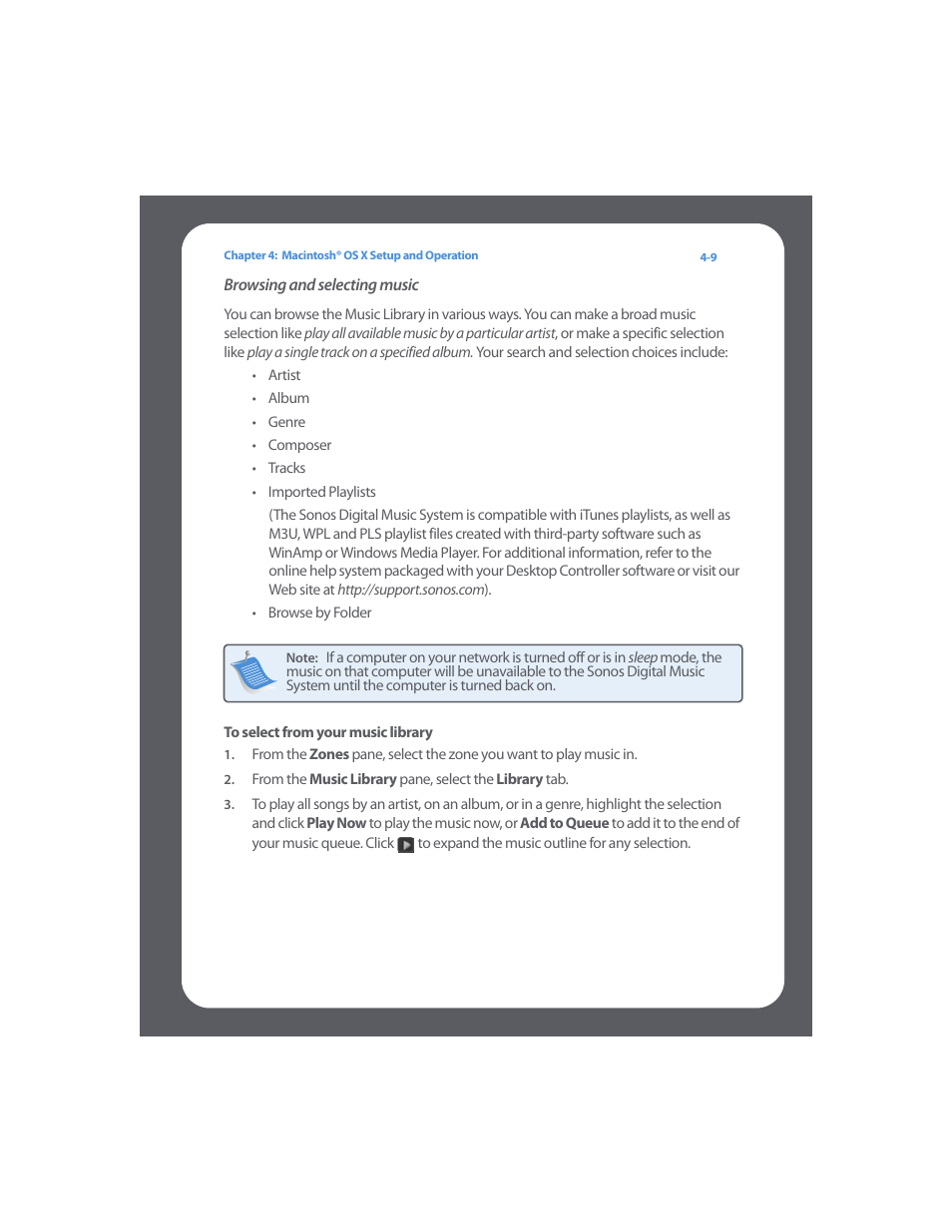 Browsing and selecting music, To select from your music library | Sonos Digital Music System User Manual | Page 53 / 114